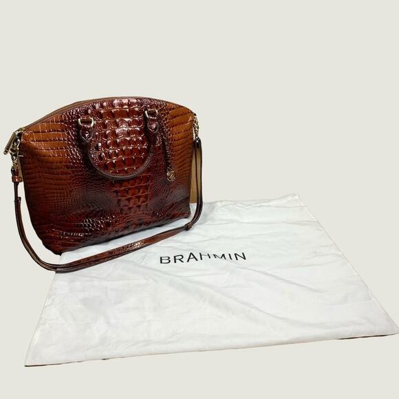 Brahmin Handbags - Brahmin Satchel Duxbury Structured Embossed Leather Brown Work Luxury Crossbody